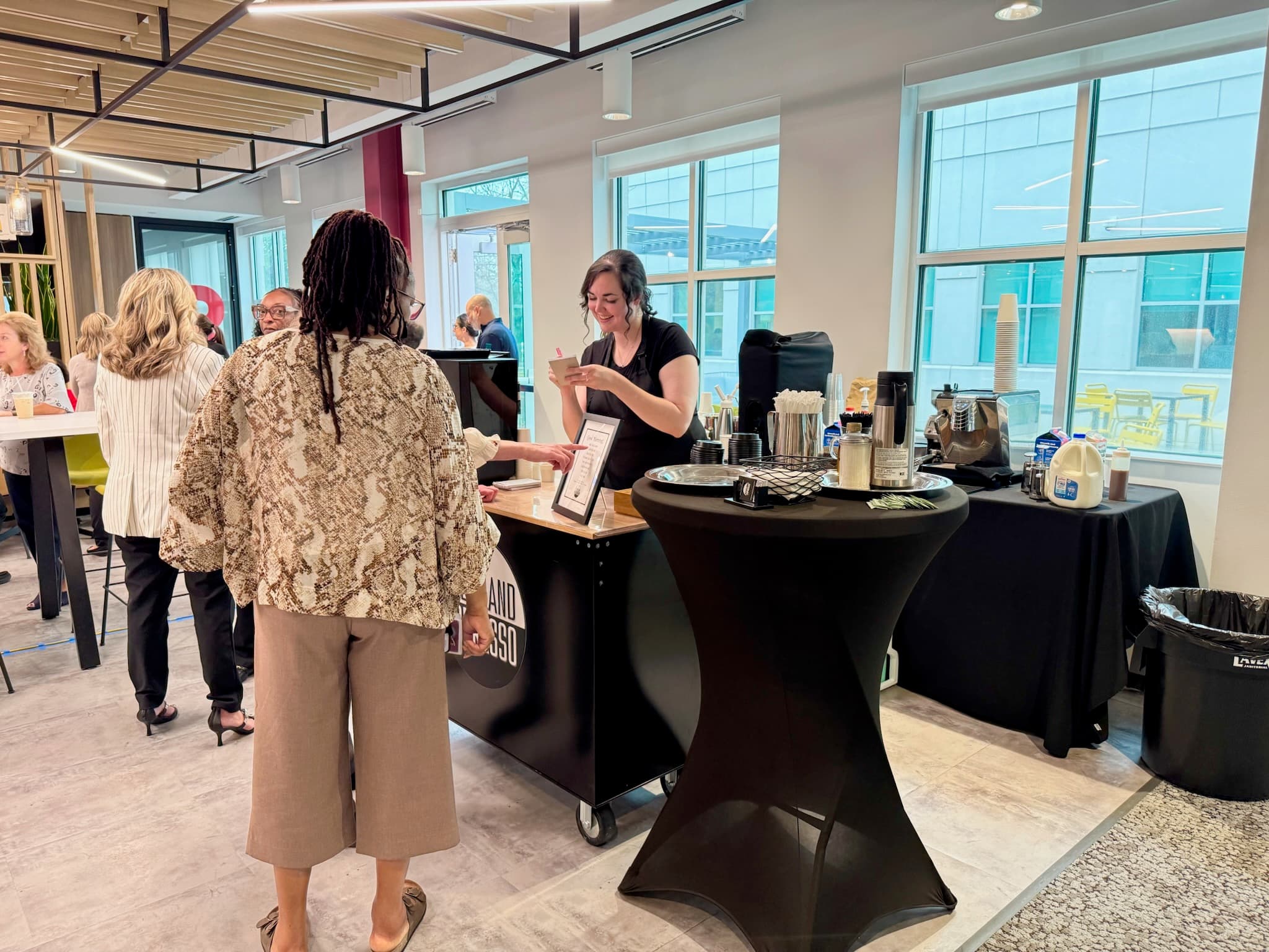 Mobile coffee cart set up for a Cincinnati corporate event