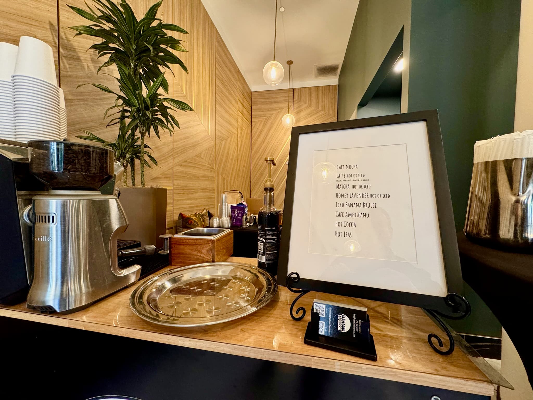 Drink menu displayed at the Cleveland Espresso cart for a Lakewood event