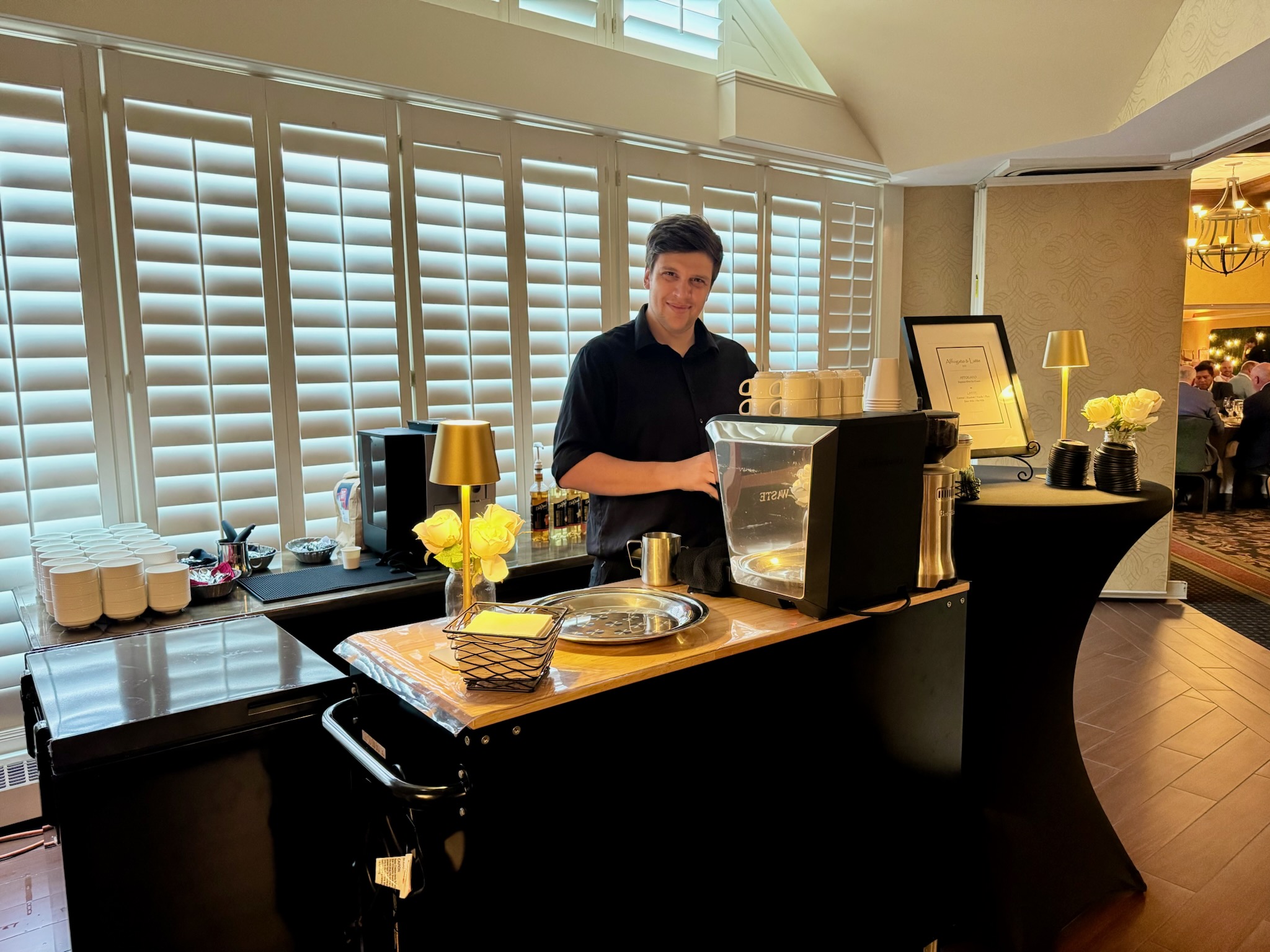 Affogato bar with barista at a corporate banquet