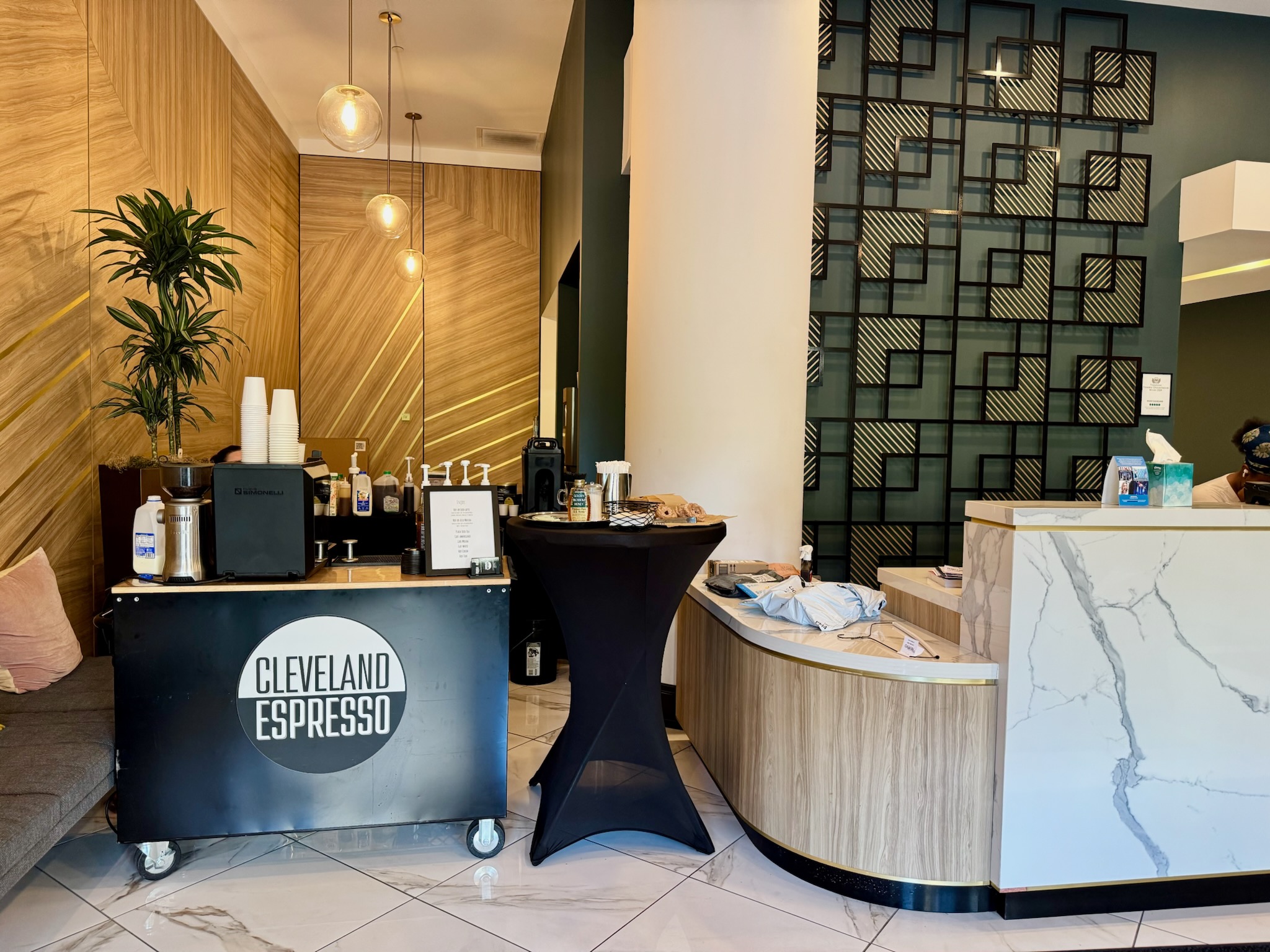 Cleveland Espresso barista behind the cart at a downtown Cleveland event