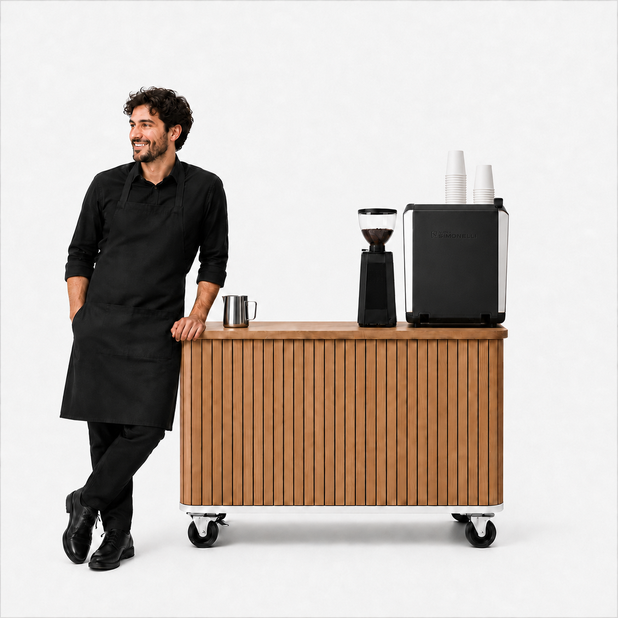 Pine-front mobile coffee cart for weddings and corporate events