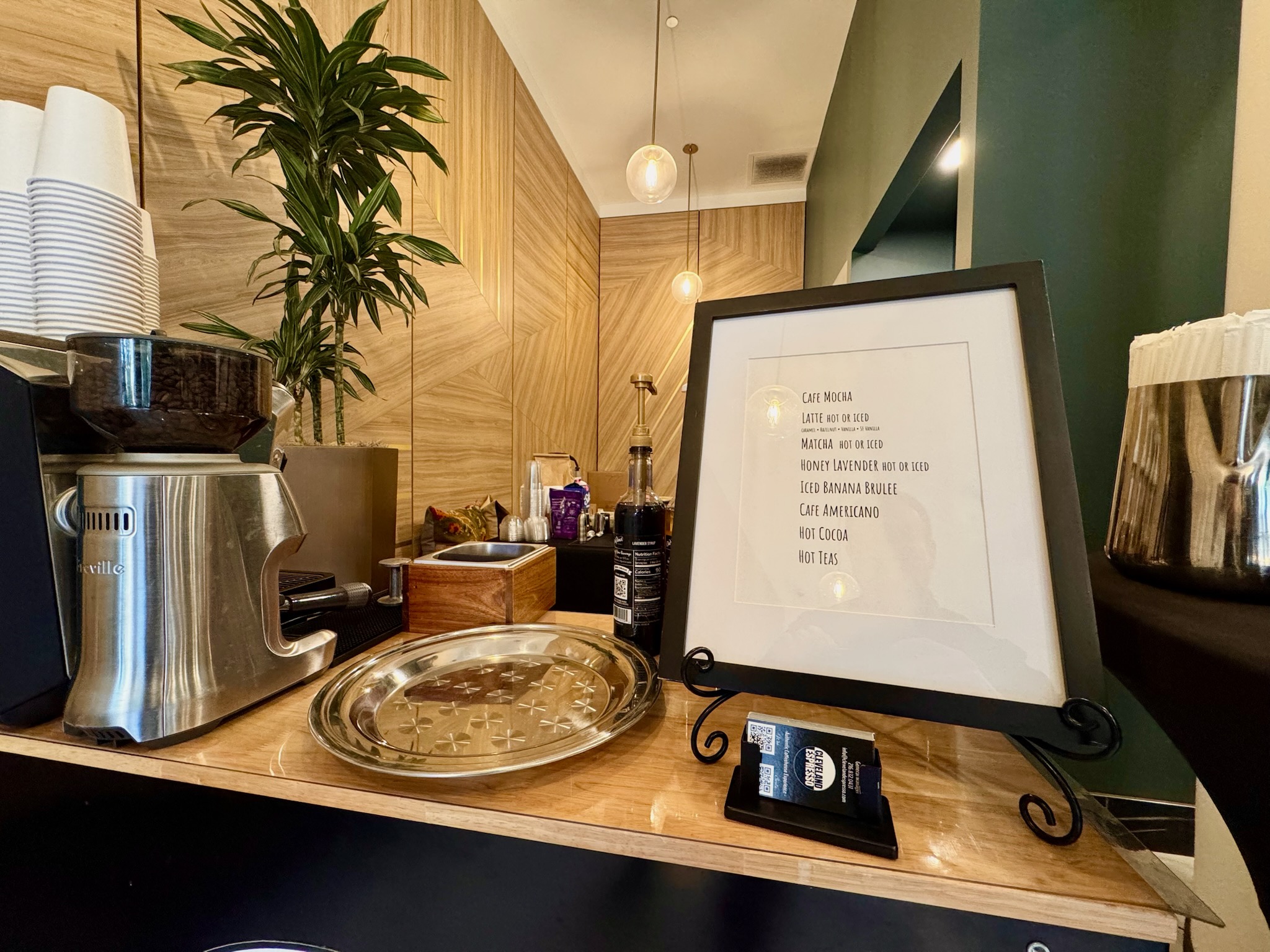 Coffee cart menu display at a Cleveland event