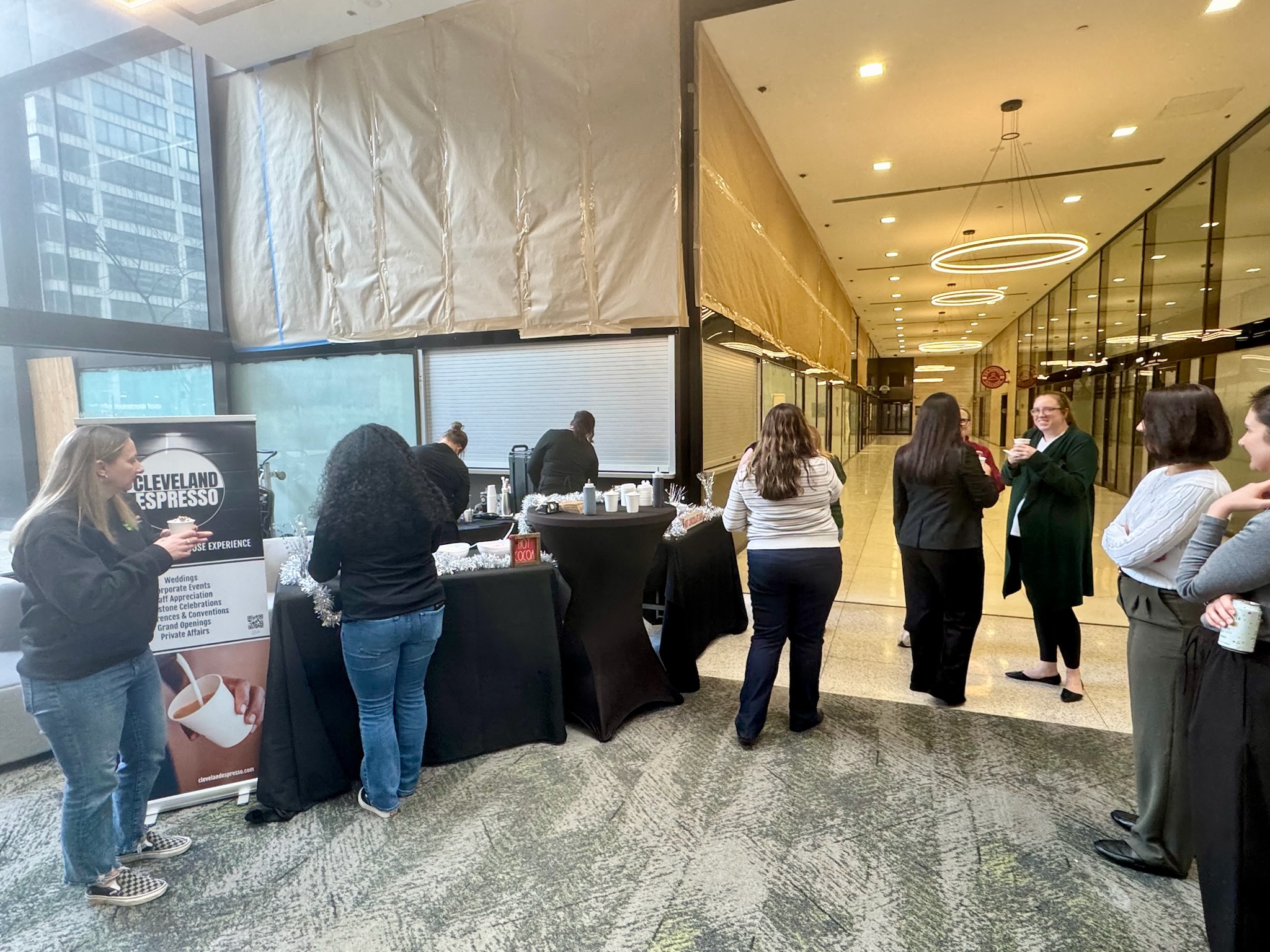 Hot cocoa bar set up for a winter event in downtown Cleveland