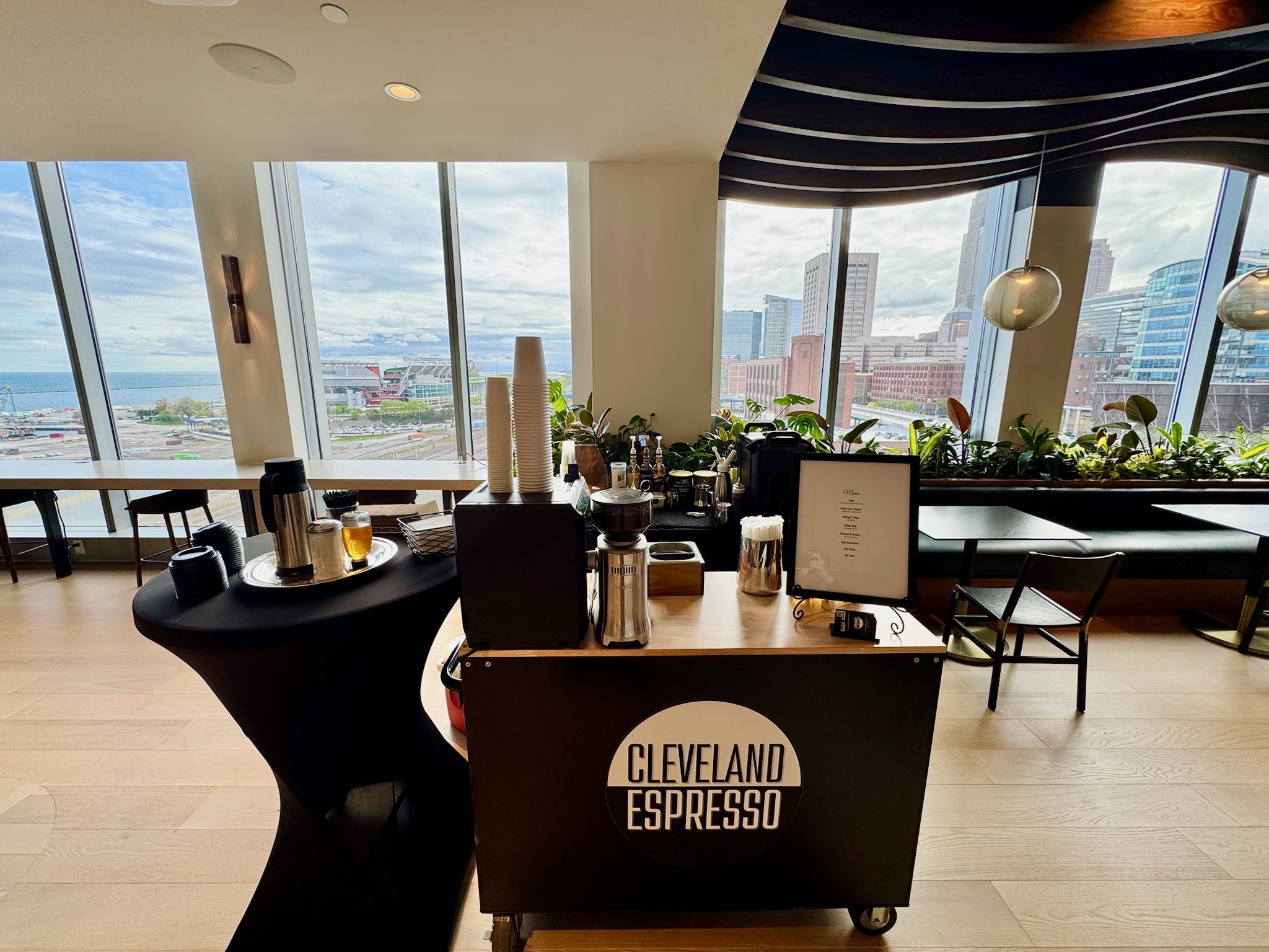 Mobile coffee cart catering a corporate office event in downtown Cleveland